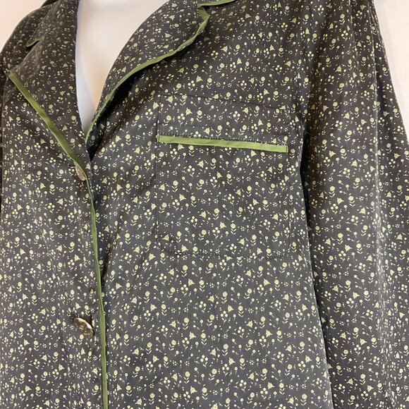 Bed to Brunch Pajama Set XS Black Green Print Tie Elastic Waist  Long Sleeve - Picture 5 of 16